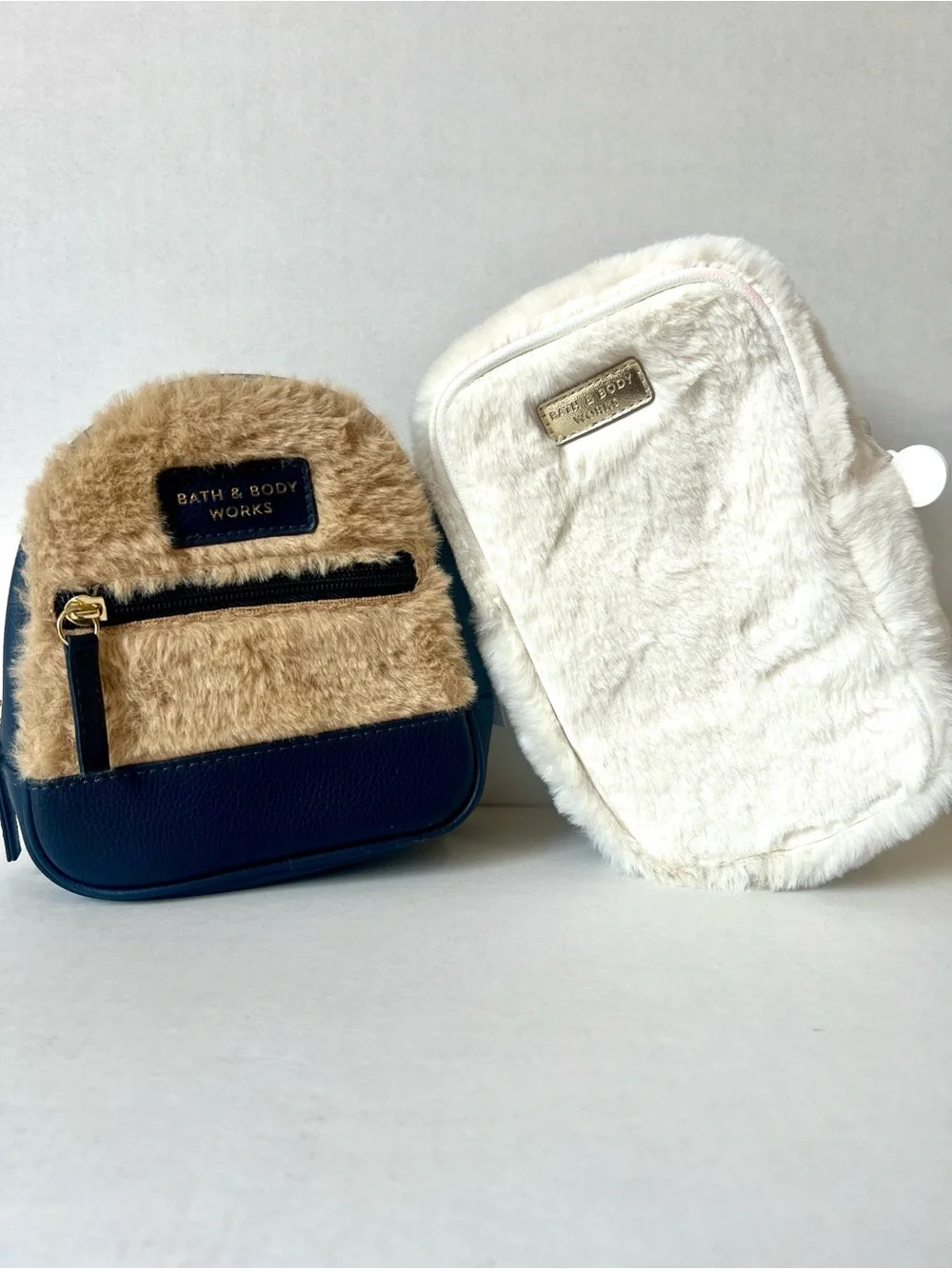 Bath & Body Works Faux Fur Mini Bag Set - Tan, Navy & Cream